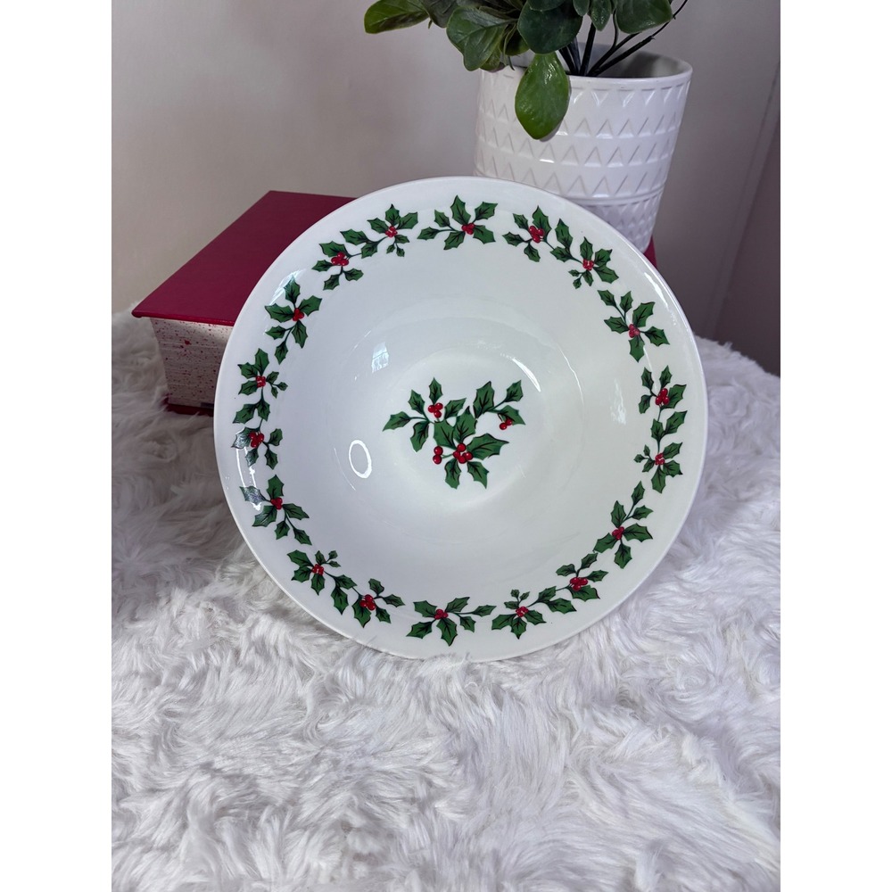 Royal Norfolk Christmas Holly Berry Stoneware Bowls Set of 4 White 7 In Holiday